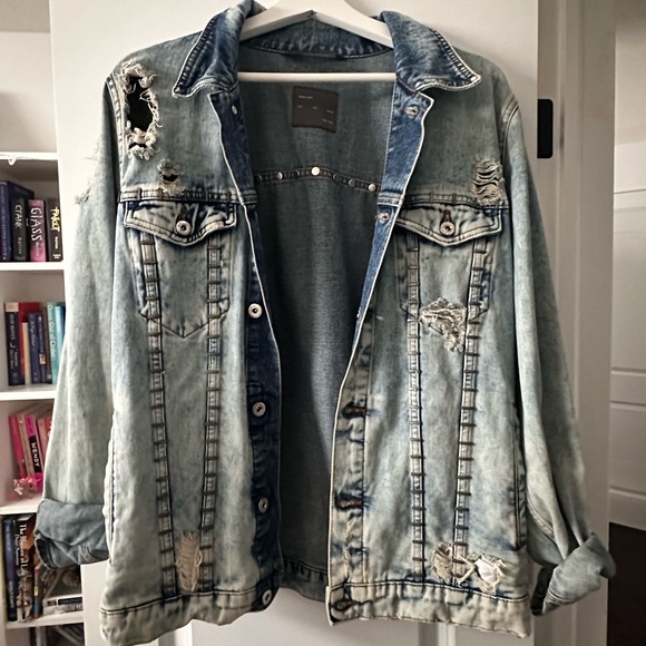 Vintage | ZARA Men’s Distressed Jean Jacket | US L - Picture 2 of 9